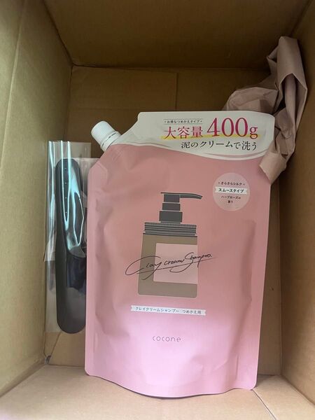 cocone クレイクリームシャンプー 詰め替え 400g スムース ハーブローズの香り スパチュラ付き