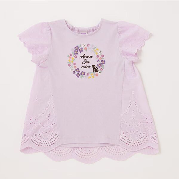 新品 アナスイミニ 花猫刺しゅう 半袖Tシャツ