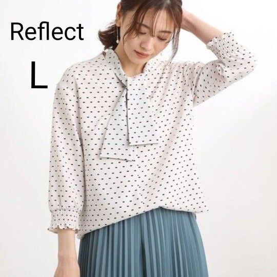 Reflect リフレクト【洗える】ボウタイ付ドットモチーフブラウス 11号 Lサイズ相当