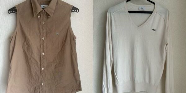 10%オフクーポン!美品 LACOSTE ラコステ 2点まとめて ノースリーブシャツ & 綿長袖ニット