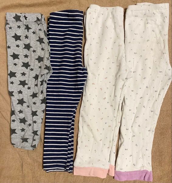 【4点セット】長ズボン パンツ ボトムス 7丈 10丈 星柄 ボーダー 花柄 95cm
