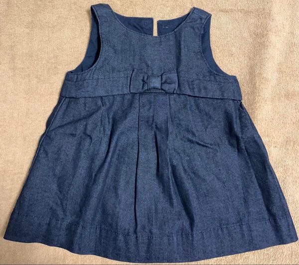 美品 babygap ベビー ギャップ リボン付 デニム ジャンバー スカート ノースリーブ ワンピース 70cm