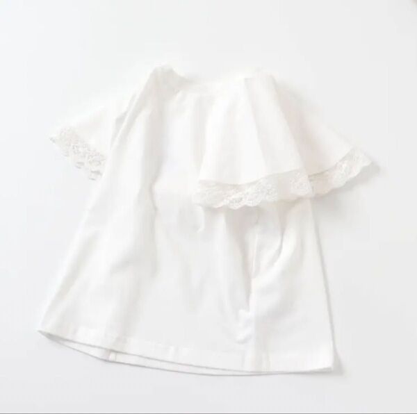 【本日限定価格】美品 BREEZE ブリーズ レース ケープ フリル ブラウス 半袖 Tシャツ オフ ホワイト 100cm
