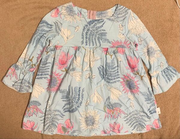 【新品】【オーガニックコットン100%】バーツビーズベビー長袖 ワンピース 水色 ハワイアン 花柄 70cm