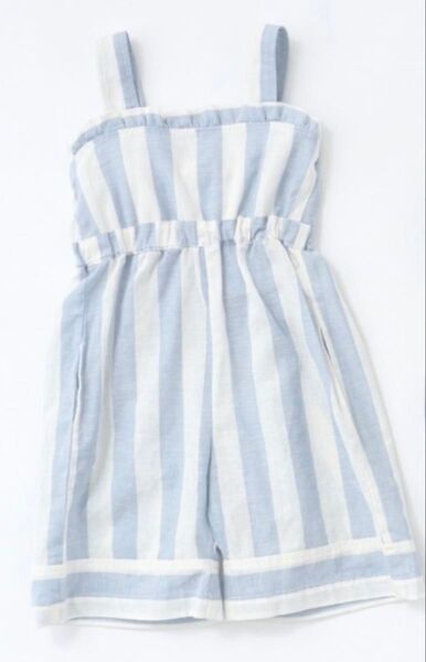 BREEZE ブリーズ ストライプ キャミソール フリル サロペット オールインワン 夏服 バックリボン 水色 白 100cm