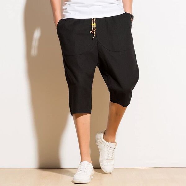 サルエルパンツ メンズ ハーフパンツ ショートパンツ 麻 7分丈 短パン XL