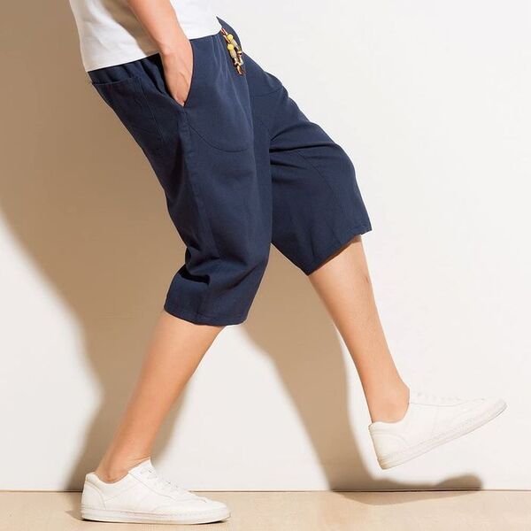 サルエルパンツ メンズ ハーフパンツ 麻 ショートパンツ 7分丈 短パン 夏 M