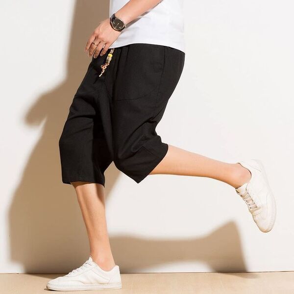 サルエルパンツ メンズ ハーフパンツ 麻 7分丈 短パン ショートパンツ 夏 M