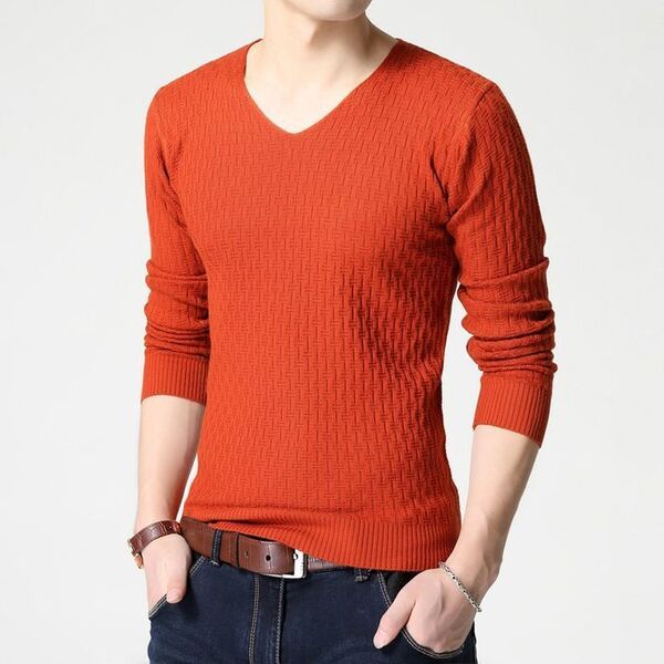 Vネックニット カットソー メンズ ロングTシャツ Vネック セーター M