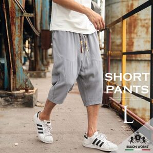 サルエルパンツ メンズ ハーフパンツ 麻 ショートパンツ 7分丈 夏 短パン L