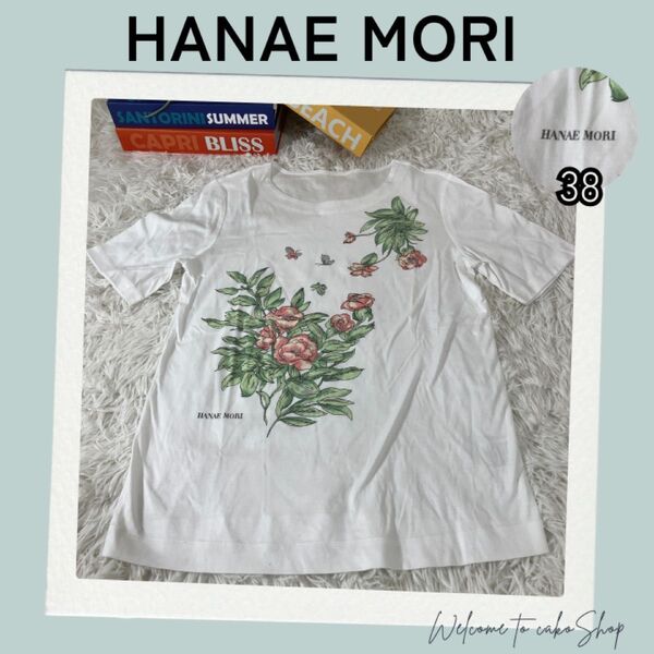美品》HANAE MORI ハナエモリ 森英恵 花柄 半袖 カットソー Tシャツ 38 半袖Tシャツ フラワー レディース