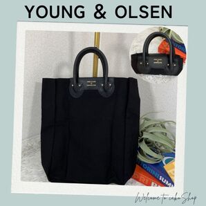 極美品》ヤングアンドオルセン YOUNG & OLSEN パッカブル キャンバス トートバッグ 折り畳みトート ブラック 黒