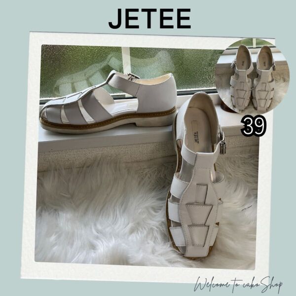 美品》JETEE ジュテ 白 本革 グルカサンダル 39 ストラップ サンダル レザー ホワイト ストラップシューズ 24.5