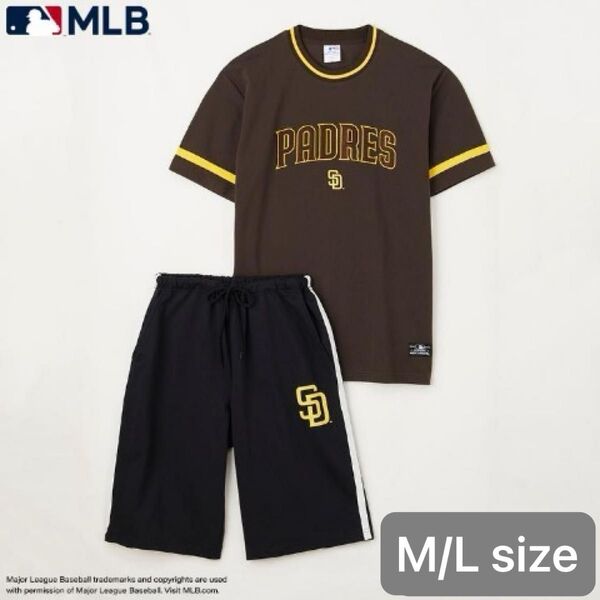 【MLB公式】パドレス PADRES刺繍ロゴ入り 半袖トップス&ハーフパンツ 上下セットアップ 2点セット M/Lサイズ