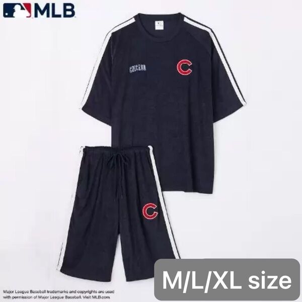 【MLB公式】シカゴカブス 刺繍ロゴ入り パイル生地 半袖トップス&ハーフパンツ 上下セットアップ 2点セット M/L/XLサイズ