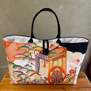 留袖リメイクバッグ(大)御所車 ハンドメイド 留袖リメイク