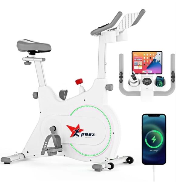 PEEZ エアロバイク 家庭用 静音 フィットネスバイク スピンバイク 心拍数計測付き 3色に光るホイールライト