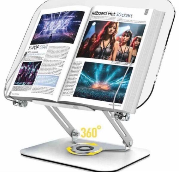 アクリル製ブックスタンド 書見台 読書 角度調整 360°回転 透明 折りたたみ