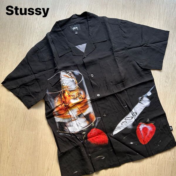 Stussy ステューシーレーヨン 開襟シャツ アロハシャツ 柄シャツ カクテル柄 ブラックシュプリームカーハート ストリート