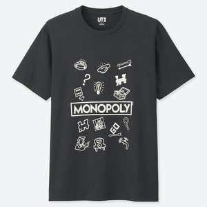 UNIQLO ユニクロ×MONOPOLY モノポリー UT Tシャツ 半袖 ダークグレー アイコン フロントプリント L※未開封品/商品タグ付き/2019年モデル