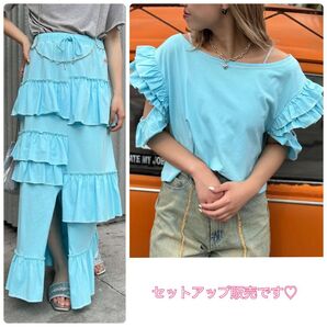新品 ハローサンフランシスコ セットアップ チャオパニックティピー フリルトップス フリルスカート