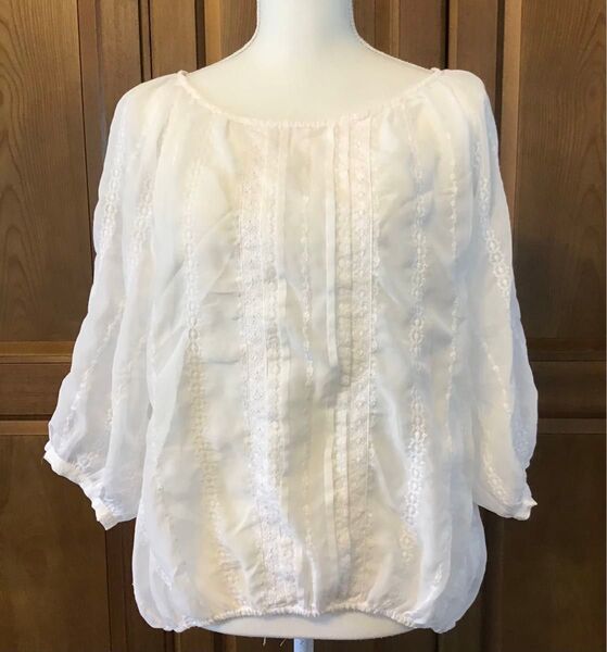 ブラウス シャツ トップス 刺繍ブラウス レース 半袖 七分袖 ドルマンシャツ 白 ホワイト 大きいサイズ 4L No.35