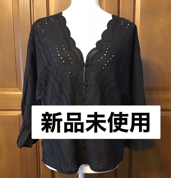 ブラウス シャツ トップス 刺繍ブラウス 黒 ブラック 上着 羽織 レディース コットン 綿 夏服 大きいサイズ No.46