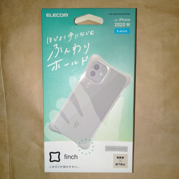 iPhone 12 mini ハイブリッドケース クリアホワイト ふんわりホールド ELECOM 四隅にエアクッションを配置