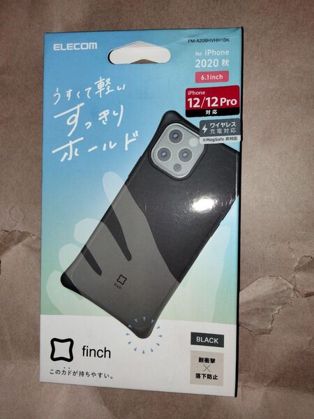 ELECOM iPhone 12/12 Pro ハイブリッドケース finch すっきりホールド ブラック 四隅エアクッション配置