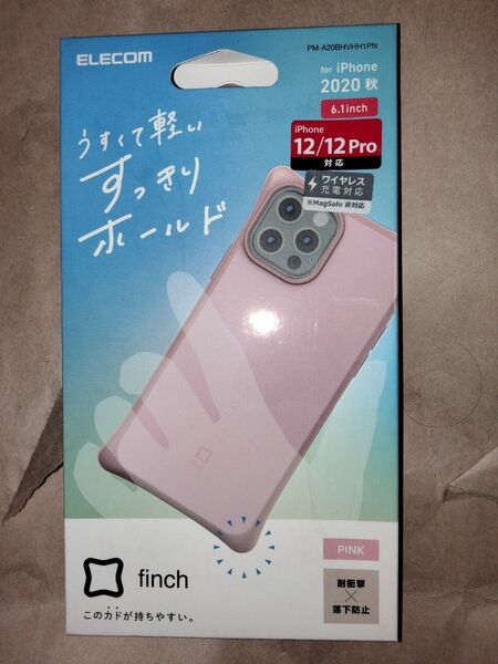 ELECOM iPhone 12/12 Pro ハイブリッド ケース finch すっきりホールド ピンク 四隅エアクッション配置