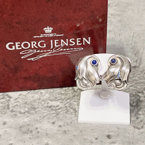 美品 GEORG JENSEN ジョージジェンセン イヤリング 100A 925 ストーン 鈴蘭