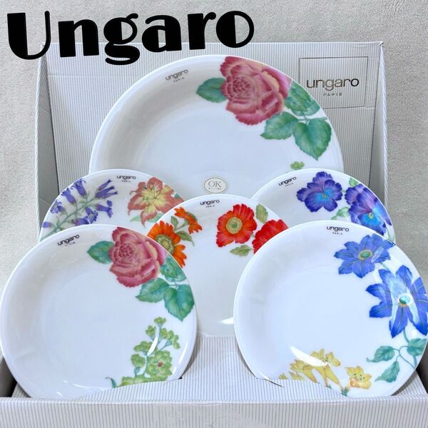 【未使用】ungaro paris パーティセット 大皿1枚+取り皿5枚 花柄 白 食器 プレート