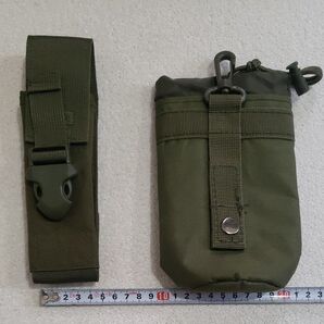 ミリタリー ポーチ2個セット ボトルケース ライトケース カーキ 緑 サバゲー キャンプ ガーデニング ジョギング 軍隊