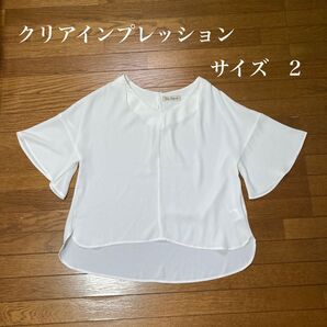 クリアインプレッション シフォン ブラウス カットソー 五分袖 フレア袖