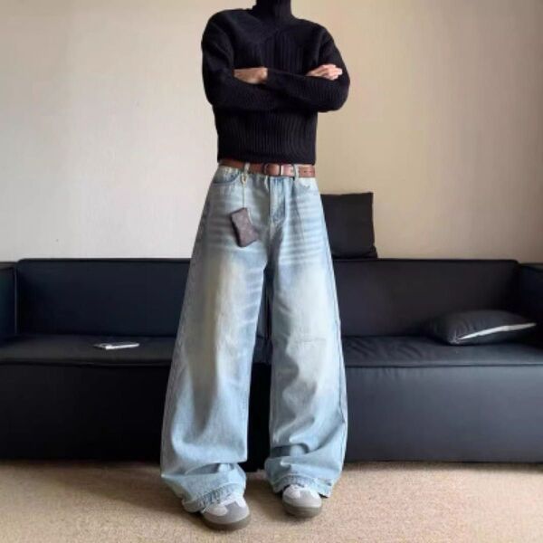 ブルーデニム ワイドパンツ バギーパンツ Lサイズ メンズ ストリート y2k レディース 男女兼用 地底人似