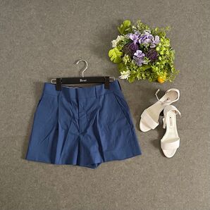 クロエ ショートパンツ タック シルエット 上品 大人カジュアル アセテート シルク 青 36