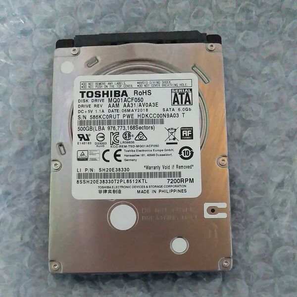 TOSHIBA HDD 500GB SATA 2.5インチ 7200RPM