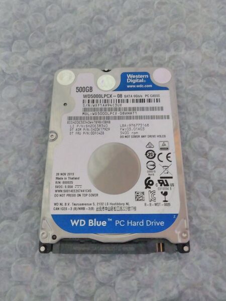 WD HDD 500GB SATA 2.5インチ WD5000LPCX 使用時間:7915h