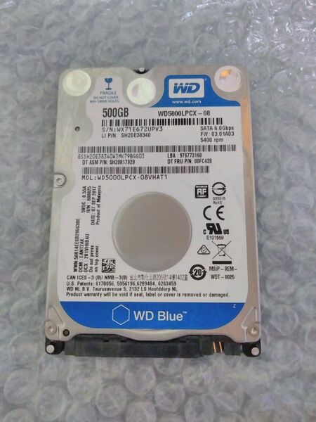 WD HDD 500GB SATA 2.5インチ WD5000LPCX 使用時間:11644h