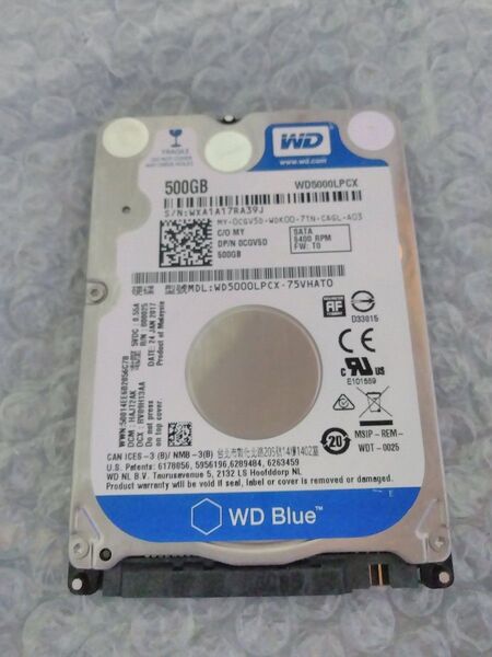 WD HDD 500GB SATA 2.5インチ WD5000LPCX 使用時間:3921h
