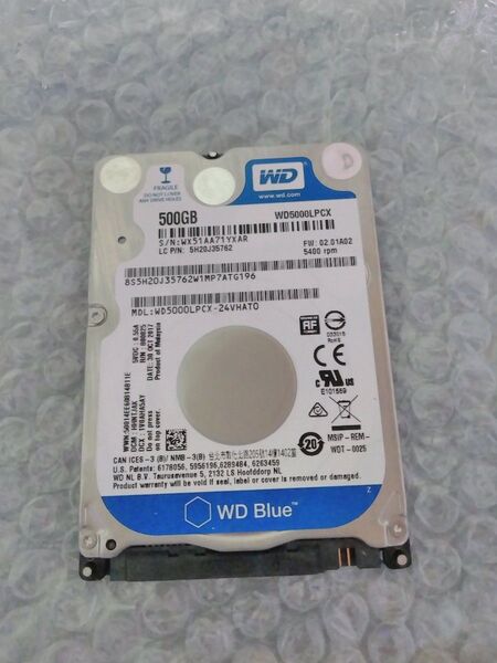 良品!!オススメ! WD HDD 500GB SATA 2.5インチ WD5000LPCX 使用時間:259h