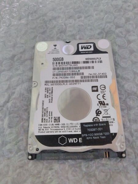 WD HDD 500GB SATA 2.5インチ WD5000LPLX 使用時間:12171h 7200RPM
