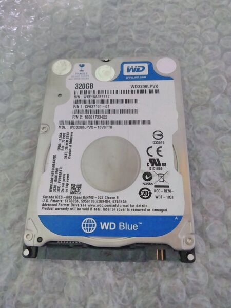 WD HDD 320GB SATA 2.5インチ WD3200LPLX 使用時間:3037h