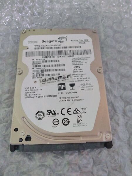 良品!オススメ! Segate HDD 500GB SATA 2.5インチ ST500LM012 使用時間:531h