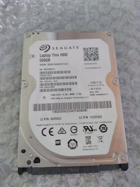良品!オススメ! Segate HDD 500GB SATA 2.5インチ ST500LT012 使用時間:766h