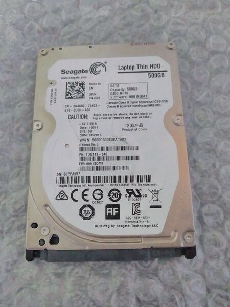 Segate HDD 500GB SATA 2.5インチ ST500LT012 使用時間:4725h