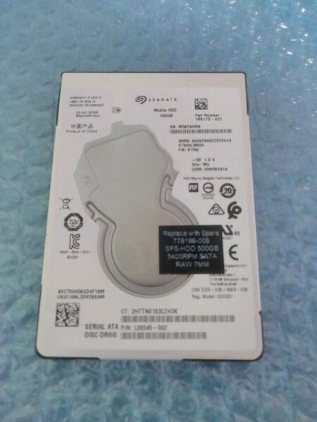Segate HDD 500GB SATA 2.5インチ ST500M030 使用時間:9253h