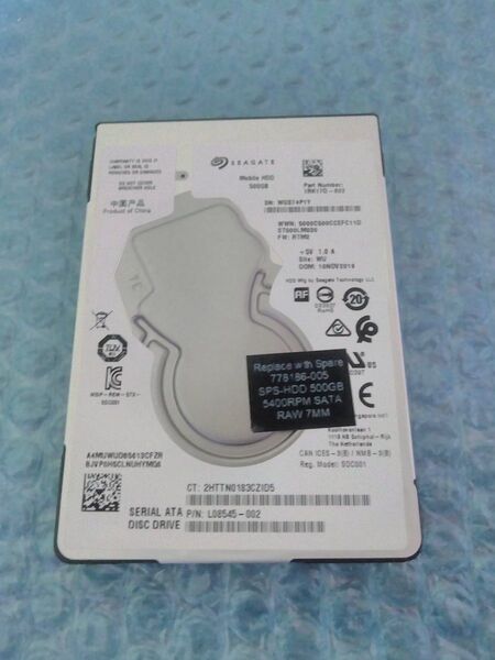 Segate HDD 500GB SATA 2.5インチ ST500M030 使用時間:8998h