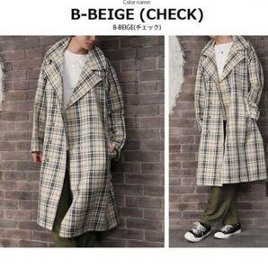 チェック柄 ロングコート ベージュ