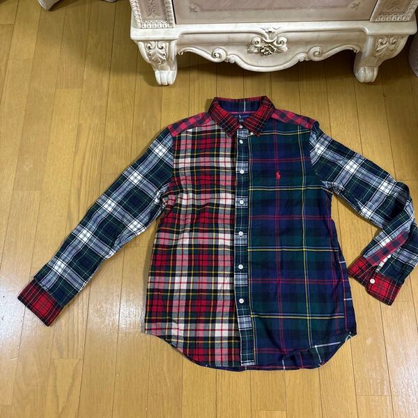 ラルフローレン クレイジー 長袖チェックシャツ ホース刺繍ロゴ 綿100 クリーニング済み